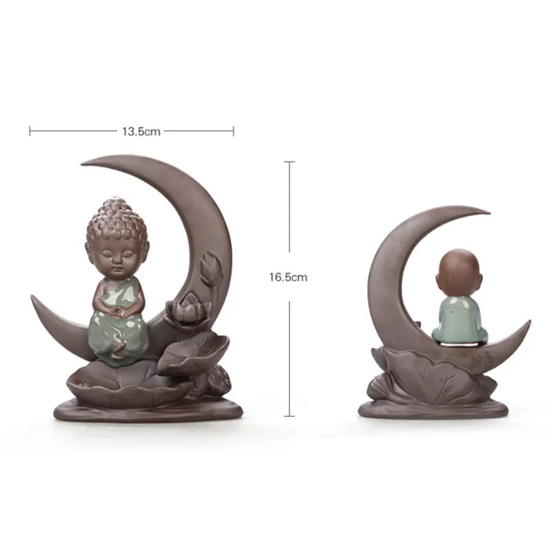 Porte Encens Petit Bouddha Croissant de Lune en Porcelaine