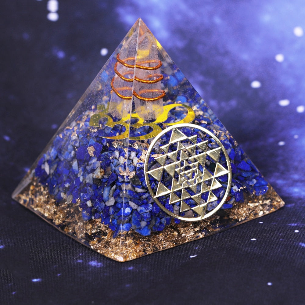 Pyramide Orgonite Lapis Lazuli & Cristal de Roche Harmonie
