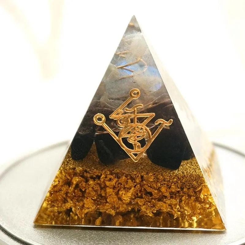 Pyramide Orgonite “Protection Spirituelle” Obsidienne et Or