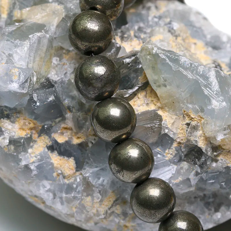 Bracelet Perles de Pyrite Charme Spirituel