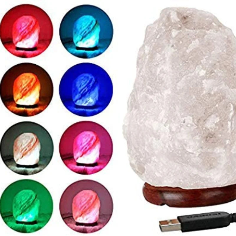 Lampe de Sel de l'Himalaya Blanche USB, LED & Multicolore