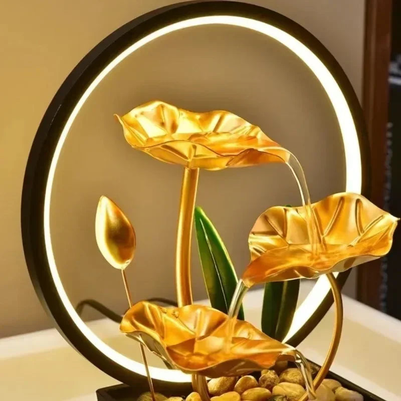 Fontaine Cascade Feuille de Lotus Lumineuse