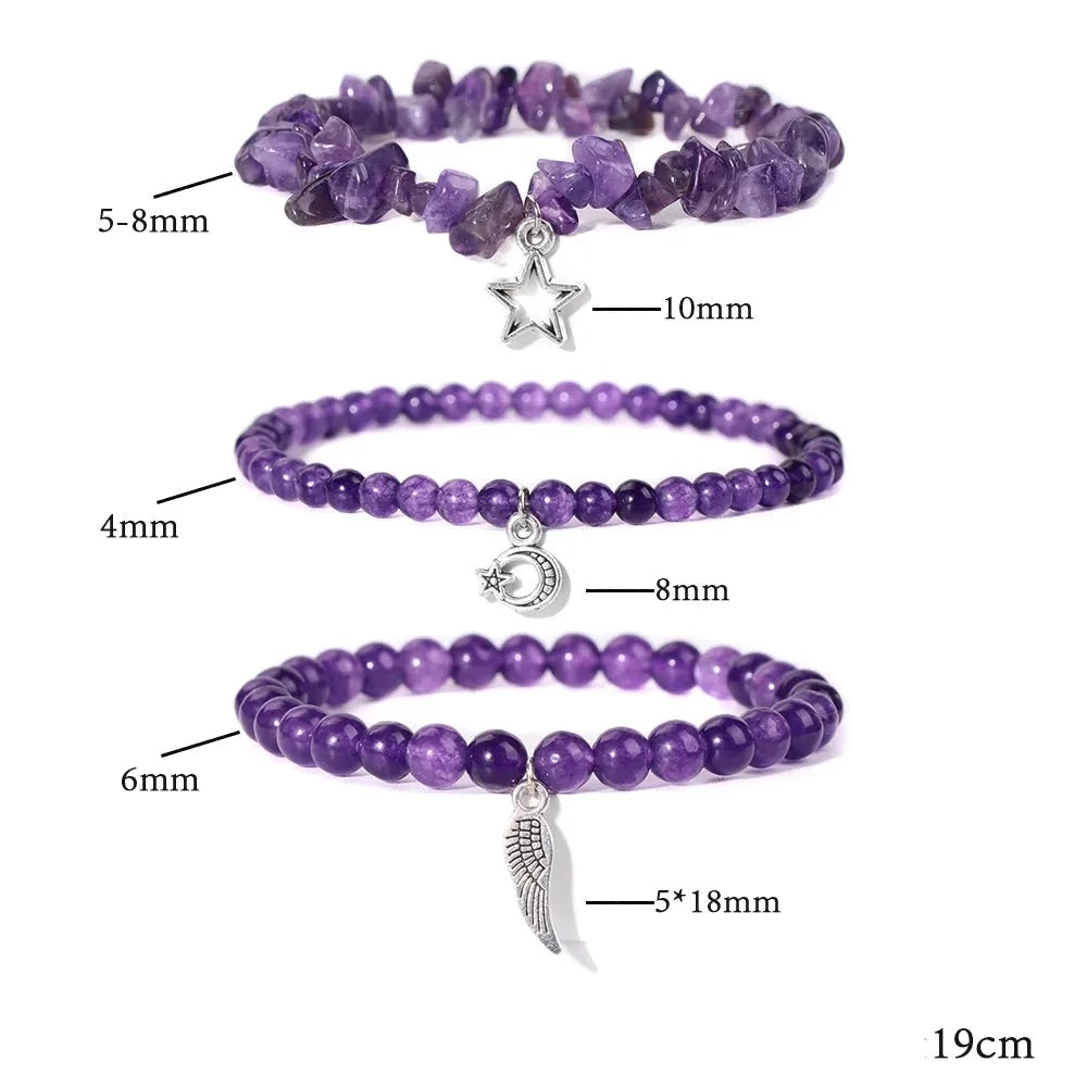 Set de 3 Bracelets en Améthyste Amour, Équilibre & Intuition
