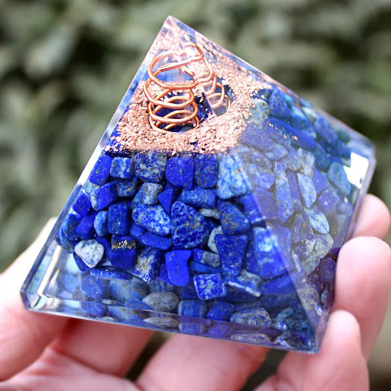 Pyramide Orgonite Énergie Positive <br> Productivité & Clarté <br> Lapis Lazuli & Cuivre