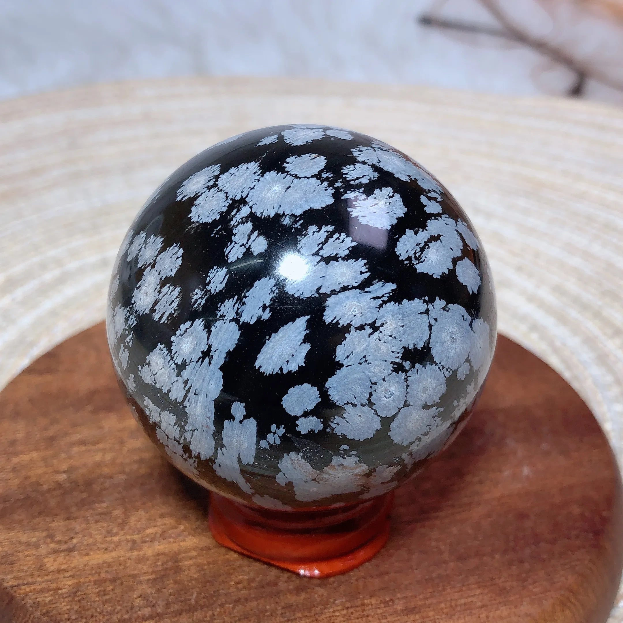 Boule en Obsidienne Flocon de Neige Reiki et Décoration