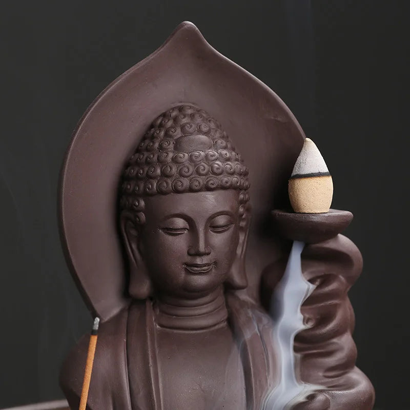 Porte Encens à Refoulement Bouddha en Céramique