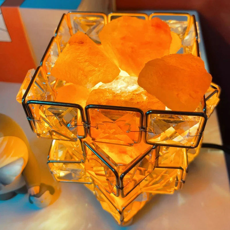 Lampe de Sel de l'Himalaya Style Rubik's Cube
