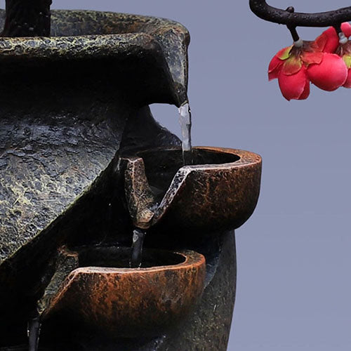 Fontaine Cascade Feng Shui Fleurs Rouges