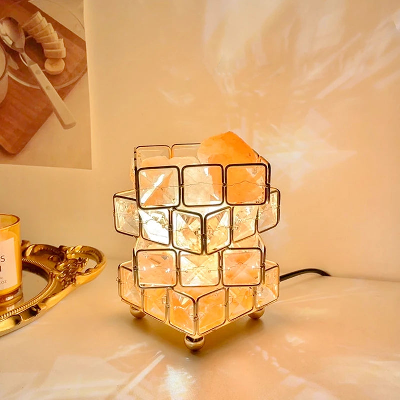Lampe de Sel de l'Himalaya Style Rubik's Cube