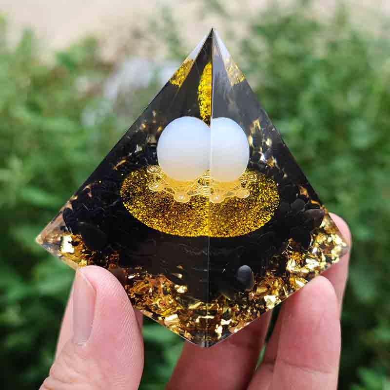 Pyramide Orgonite Quartz Rose & Obsidienne Paix et Lumière