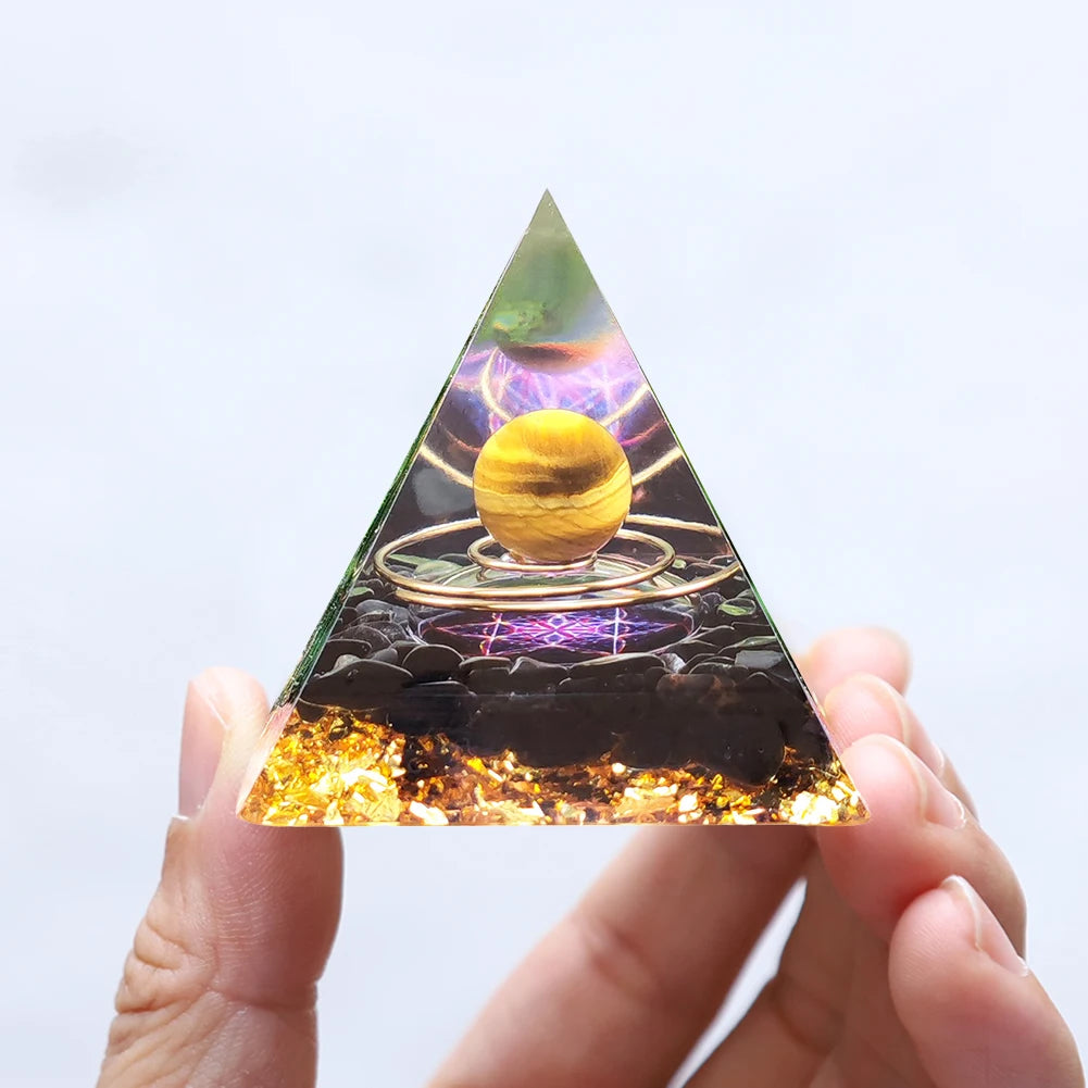 Pyramide Orgonite ''Protection Puissante'' Obsidienne et Citrine