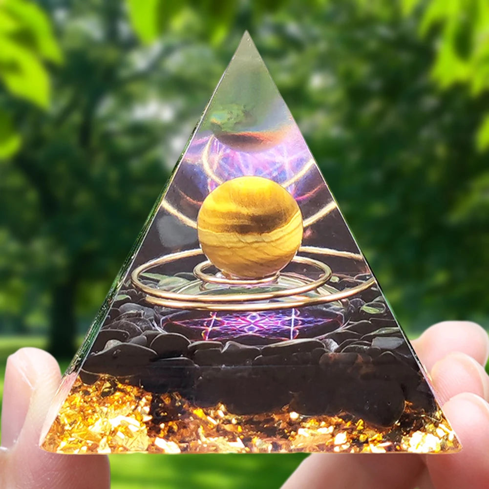 Pyramide Orgonite ''Protection Puissante'' Obsidienne et Citrine