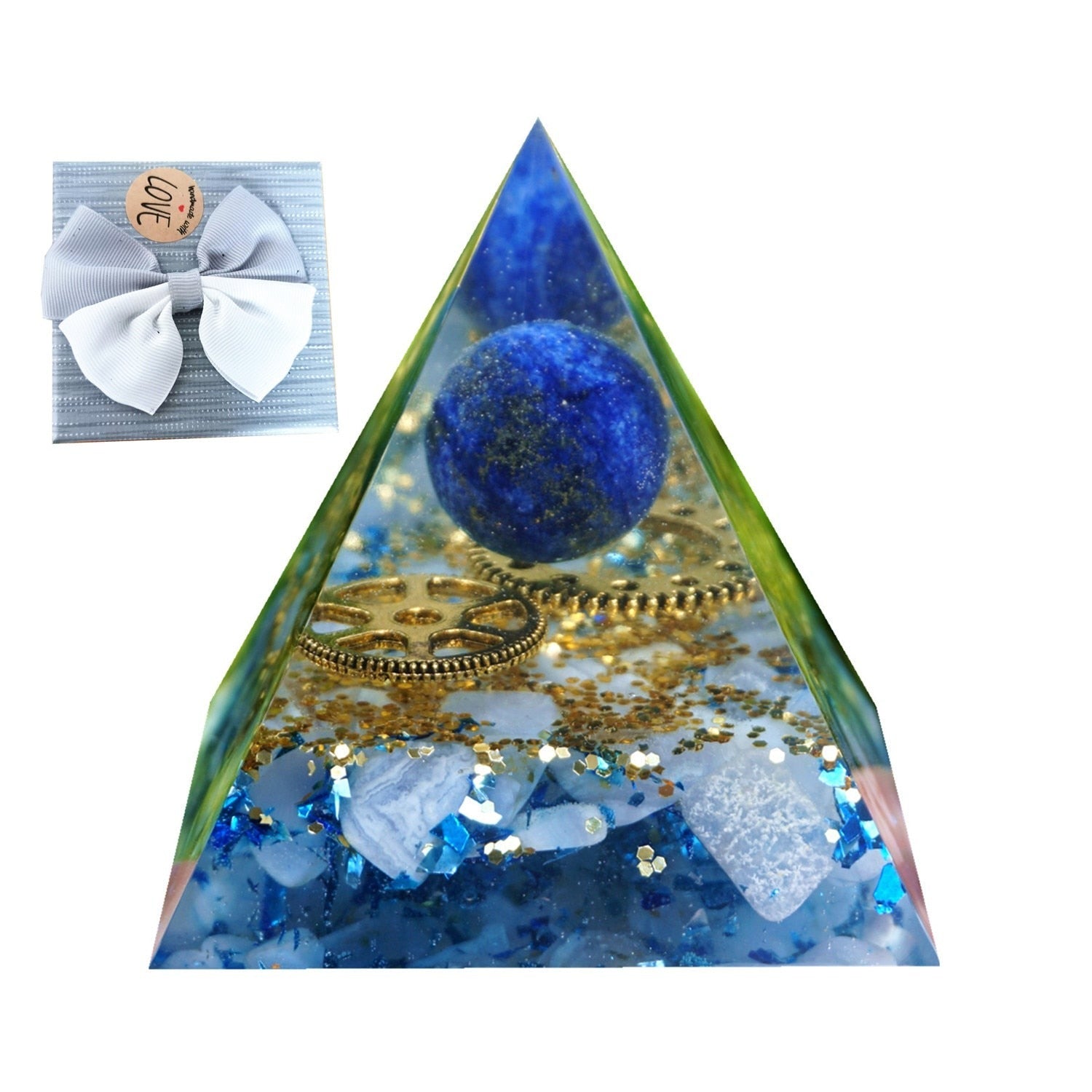 Pyramide Orgonite Reiki Lapis Lazuli & Calcédoine