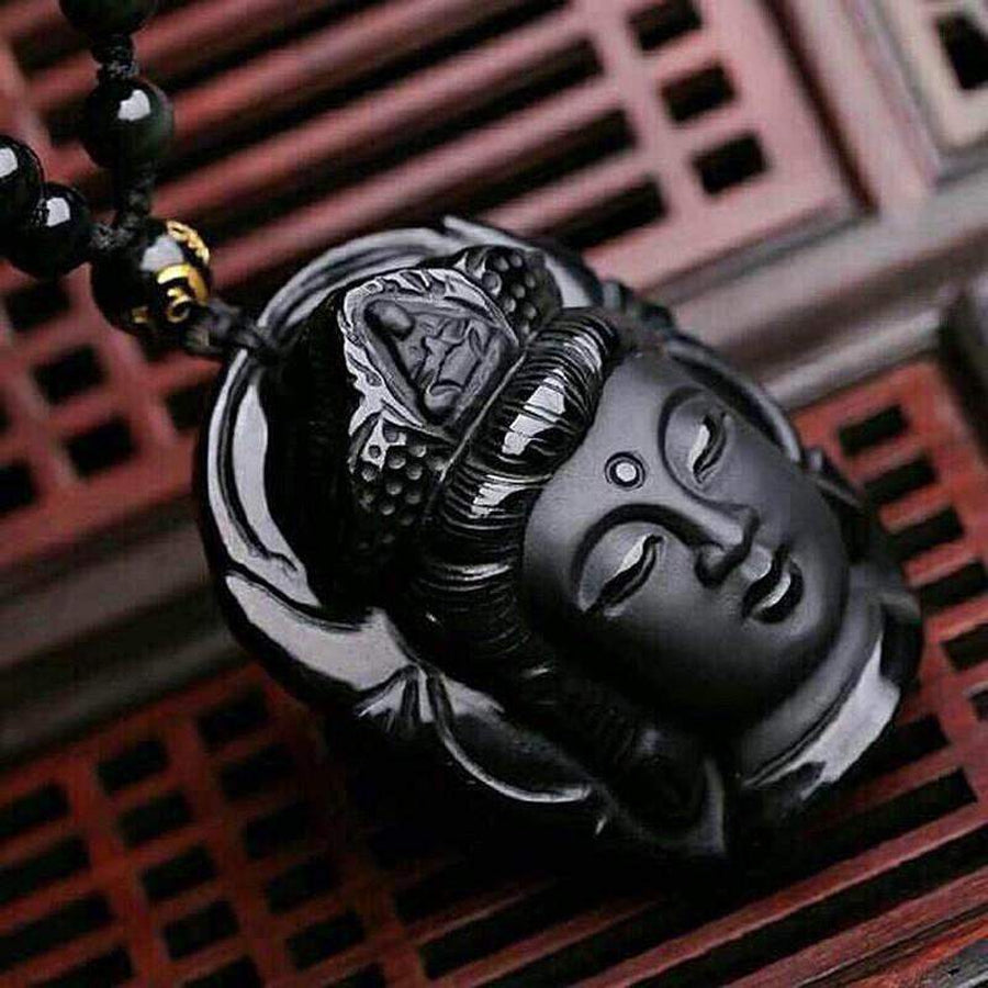 Pendentif de Protection Bouddha en obsidienne noire