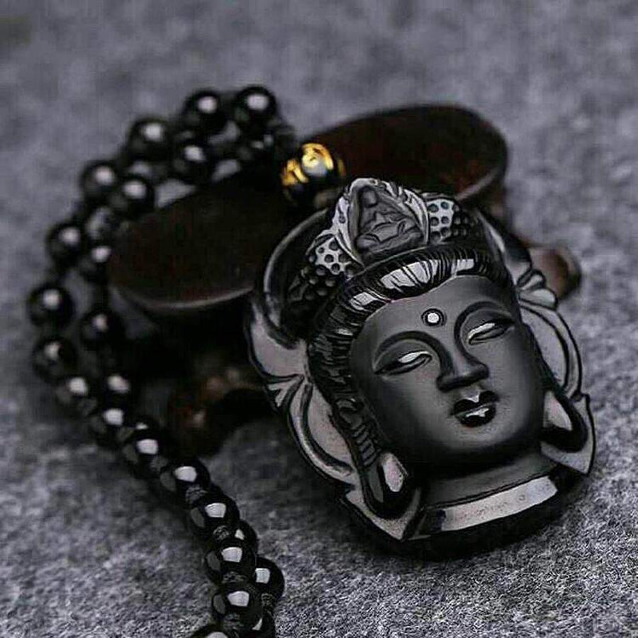 Magnifique Pendentif de Protection Bouddha en Obsidienne Noire