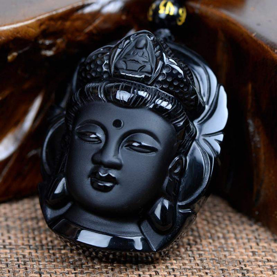 Pendentif de Protection Bouddha en Obsidienne Noire